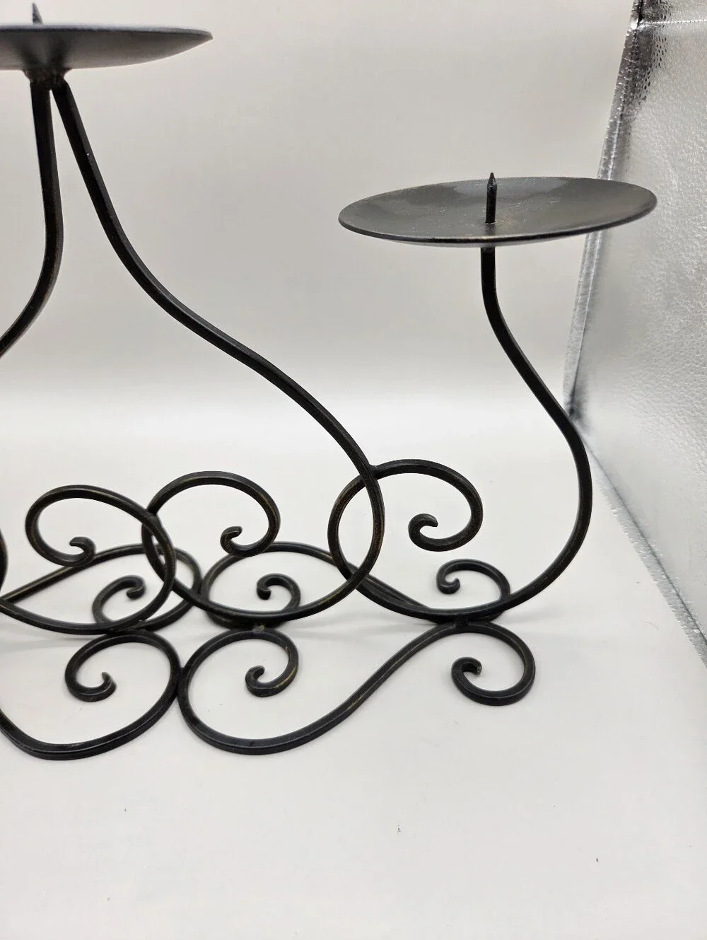 Bronze Scrollwork 3-Arm Metal Candelabra